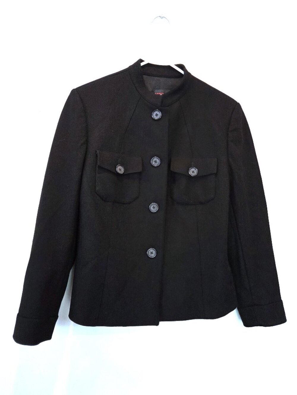 Elements G Black Wool Utility Blazer with Mandarin Collar Size 12